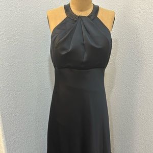 Calvin Klein Formal Black Satin Long Dress with Sequin Halter Neck SZ 8